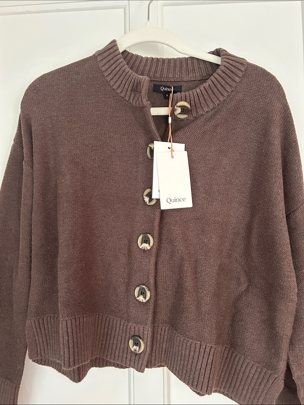 Quince Women's Taupe Button-Front Knit Cardigan